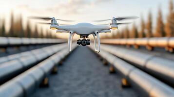 Drone inspecting oil pipelines for leaks and ensuring safety measures photo
