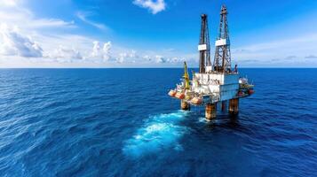 Offshore drilling platform in deep blue waters under clear sky photo