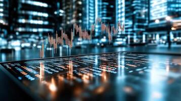 financial crisis scenario with stock market data displayed on digital screen photo