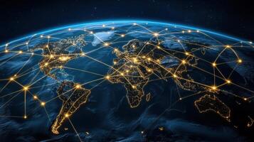 global logistics network map showcasing interconnected routes and cities photo