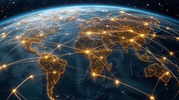 global logistics network map with interconnected routes and cities photo