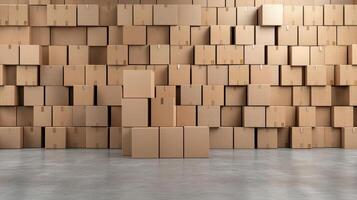 Neatly stacked cardboard boxes in distribution center create organized space photo