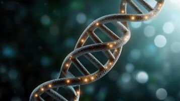 detailed view of DNA double helix structure with glowing elements, symbolizing genetic research photo