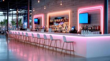 neon lit bar inside casino with guests enjoying drinks and ambiance photo