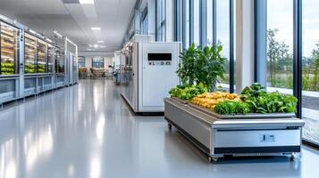 modern food processing factory with automated machinery and fresh produce photo