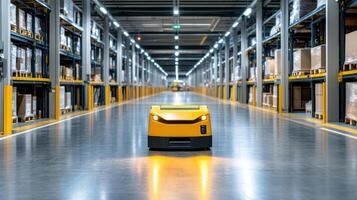 Automated forklift in smart warehouse transporting goods efficiently photo
