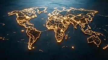 glowing world map with financial connections and networks photo