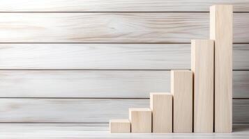 Growing bar graph made of wooden blocks on light wooden background photo