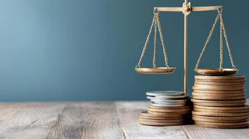 concept of financial balance showing scale with coins, symbolizing equity photo