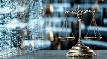 balanced scale symbolizing justice in digital environment photo