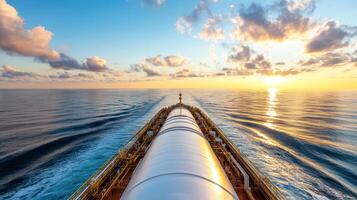 stunning view of liquefied natural gas tanker sailing across calm waters at sunset photo