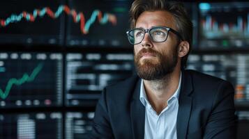 professional investor analyzing market trends and data with focus photo