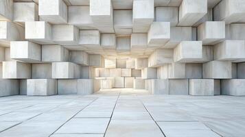 modern interior with interlocking cubes creating unique space photo