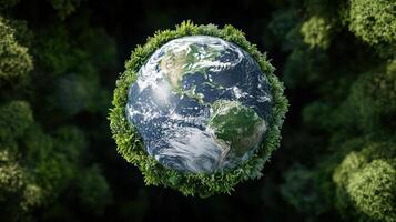 3D visualization of Earth surrounded by lush greenery, symbolizing ecosystems photo