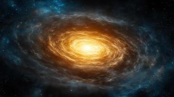 stunning galaxy with swirling golden light and cosmic dust photo
