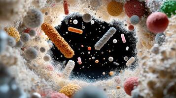 stunning visualization of human microbiome with colorful bacteria photo