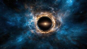 mesmerizing black hole surrounded by swirling cosmic matter and vibrant colors photo