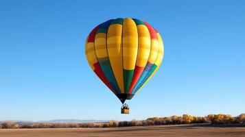 bright, colorful hot air balloon soaring in clear blue sky photo