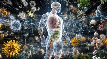 stunning visualization of human microbiome with diverse microorganisms photo