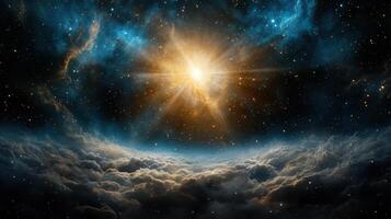 stunning view of nebula with bright stars and clouds in space photo
