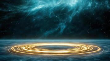 mesmerizing digital representation of rotating cosmic phenomenon, showcasing swirling golden photo