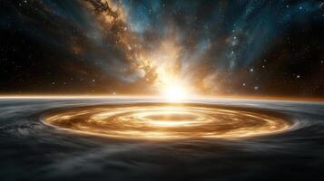 stunning cosmic scene of glowing galaxy with swirling clouds photo