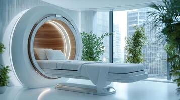 futuristic medical device resembling sleek bed in modern room photo