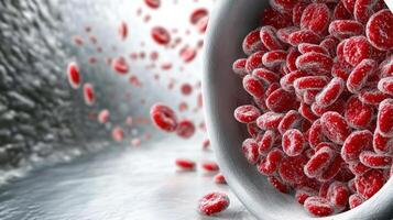 Futuristic concept of nanobots in bloodstream with red cells flowing photo