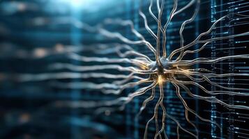 futuristic concept of biochemistry merging with AI, showcasing neuron photo