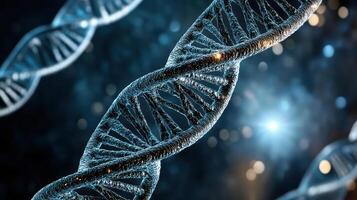 Futuristic DNA structure with glowing elements in cosmic background photo