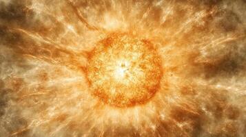 powerful solar flare erupting from sun surface, showcasing intense energy and light photo
