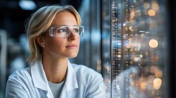 scientist observing experiments with focus and curiosity photo