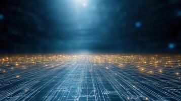 digital landscape with glowing lines and lights creating futuristic atmosphere photo