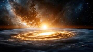 stunning view of galaxy with bright sun rising over swirling clouds, evoking wonder photo