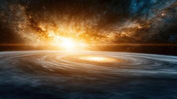 stunning cosmic scene of galaxy with swirling clouds and bright stars photo