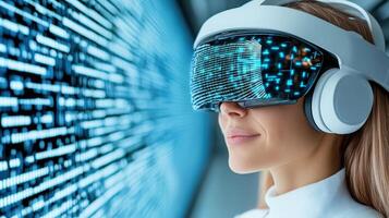 Immersive virtual reality experience with futuristic technology and digital data photo