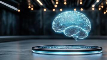 futuristic brain scan visualizes thoughts in high tech environment photo