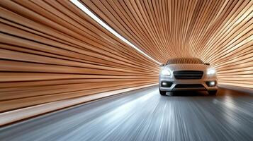 high speed shot of speeding car with motion blur in tunnel photo