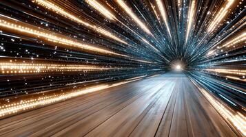 vibrant simulation of particles in motion, creating dynamic light tunnel effect photo