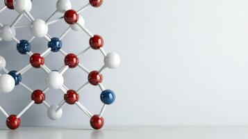 Molecular chemistry diagram showcasing structure with red, white, and blue spheres photo