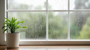 peaceful rainy morning with soft natural light filtering through window photo