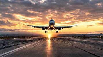 plane taking off in early morning light, creating stunning silhouette photo