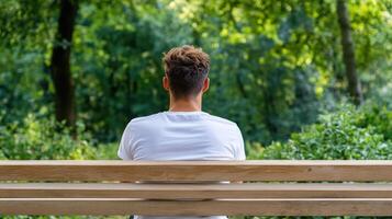 person sitting quietly on park bench, enjoying nature tranquility photo