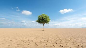 striking image of single tree in dry, cracked landscape, symbolizing resilience photo