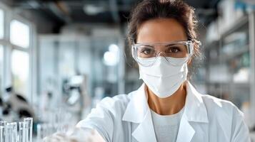 scientist in protective gear working in laboratory environment photo