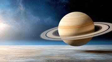 stunning image of Saturn with its iconic rings against cosmic backdrop photo