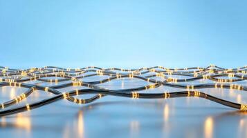 Illuminated wires create dynamic, flowing landscape against blue background photo