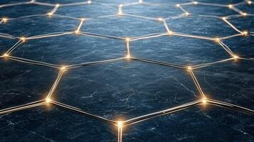 conceptual illustration of blockchain technology with glowing hexagons photo