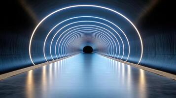 glowing neon tunnel with mesmerizing circular lights creates infinite perspective photo