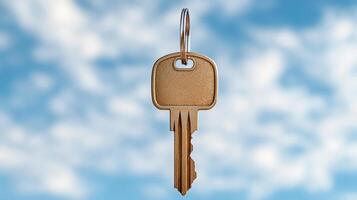 golden key floating in midair symbolizes knowledge and opportunity photo